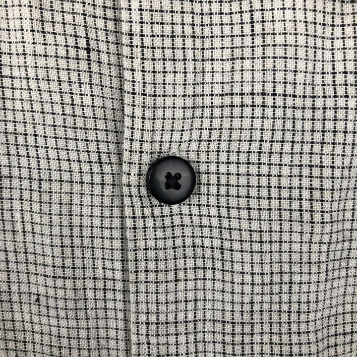 Club Cabana Check Pattern Short-Sleeve Open Collar Linen Shirt, Boxy Shirt, Men's XL Equivalent linen gray type Vintage Second Hand