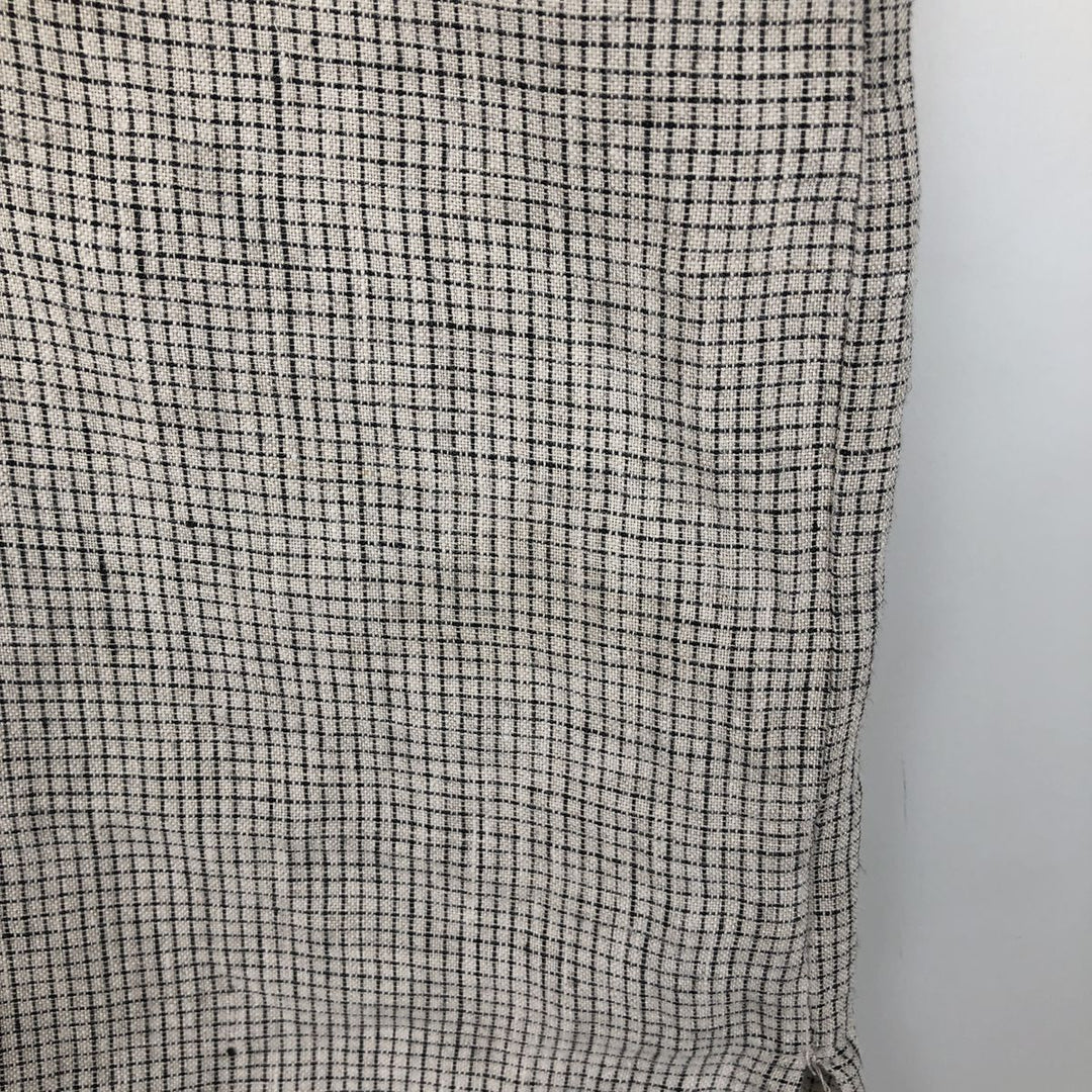 Club Cabana Check Pattern Short-Sleeve Open Collar Linen Shirt, Boxy Shirt, Men's XL Equivalent linen gray type Vintage Second Hand