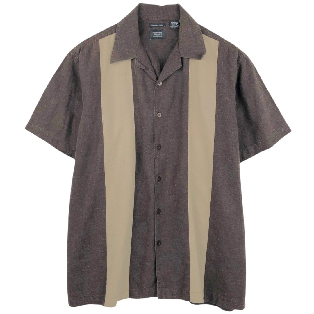 Haggar open-collar rayon x linen short-sleeved two-tone shirt, men's size L (approx.) linen brown type Vintage Second Hand