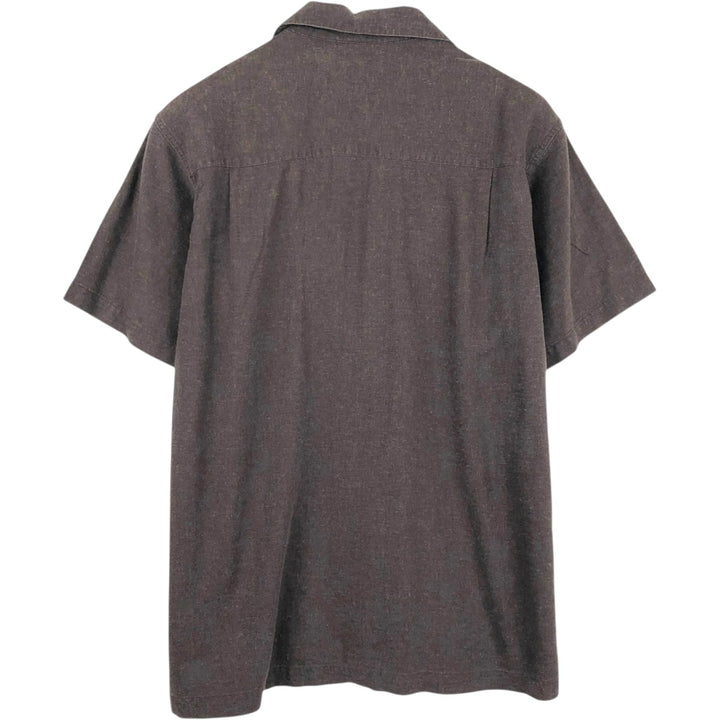 Haggar open-collar rayon x linen short-sleeved two-tone shirt, men's size L (approx.) linen brown type Vintage Second Hand