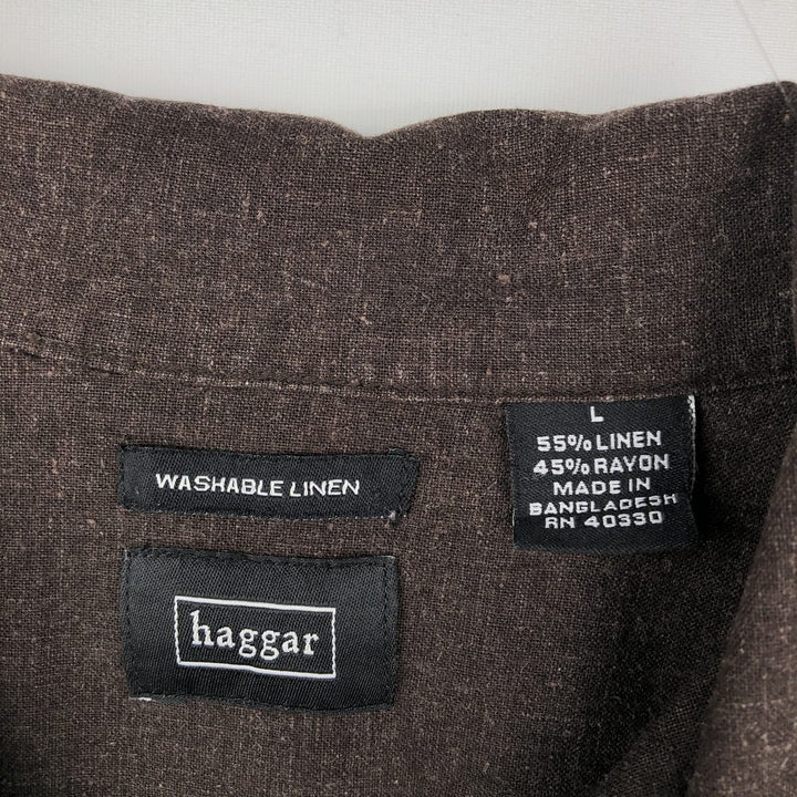 Haggar open-collar rayon x linen short-sleeved two-tone shirt, men's size L (approx.) linen brown type Vintage Second Hand