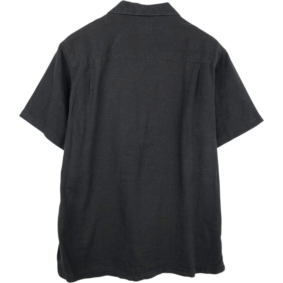 Haggar Short-Sleeve Open-Collar Linen Shirt, Boxy Fit, Men's Size L (approx.) linen black type Vintage Second Hand