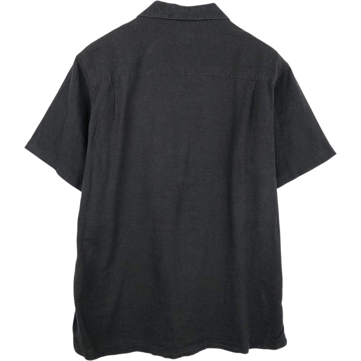 Haggar Short-Sleeve Open-Collar Linen Shirt, Boxy Fit, Men's Size L (approx.) linen black type Vintage Second Hand