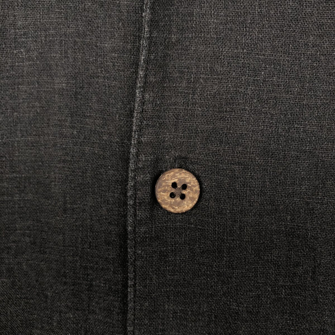 Haggar Short-Sleeve Open-Collar Linen Shirt, Boxy Fit, Men's Size L (approx.) linen black type Vintage Second Hand