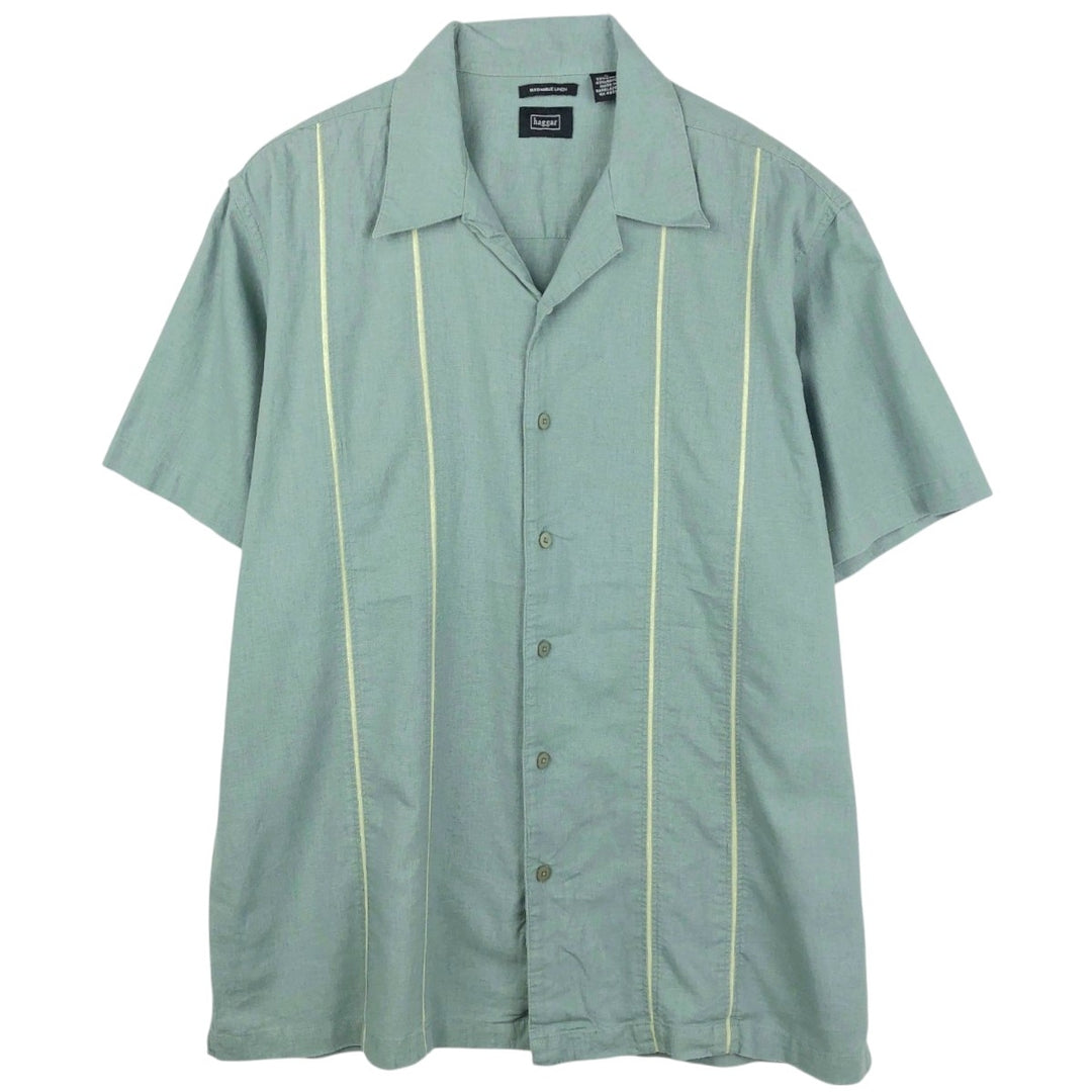 Haggar short-sleeved open-collar rayon and linen box shirt, men's size XL linen Mint green Vintage Second Hand