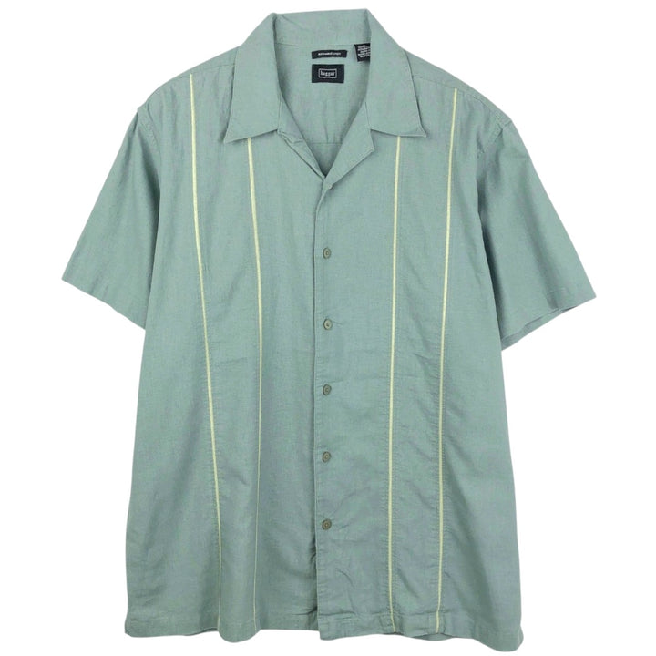 Haggar short-sleeved open-collar rayon and linen box shirt, men's size XL linen Mint green Vintage Second Hand