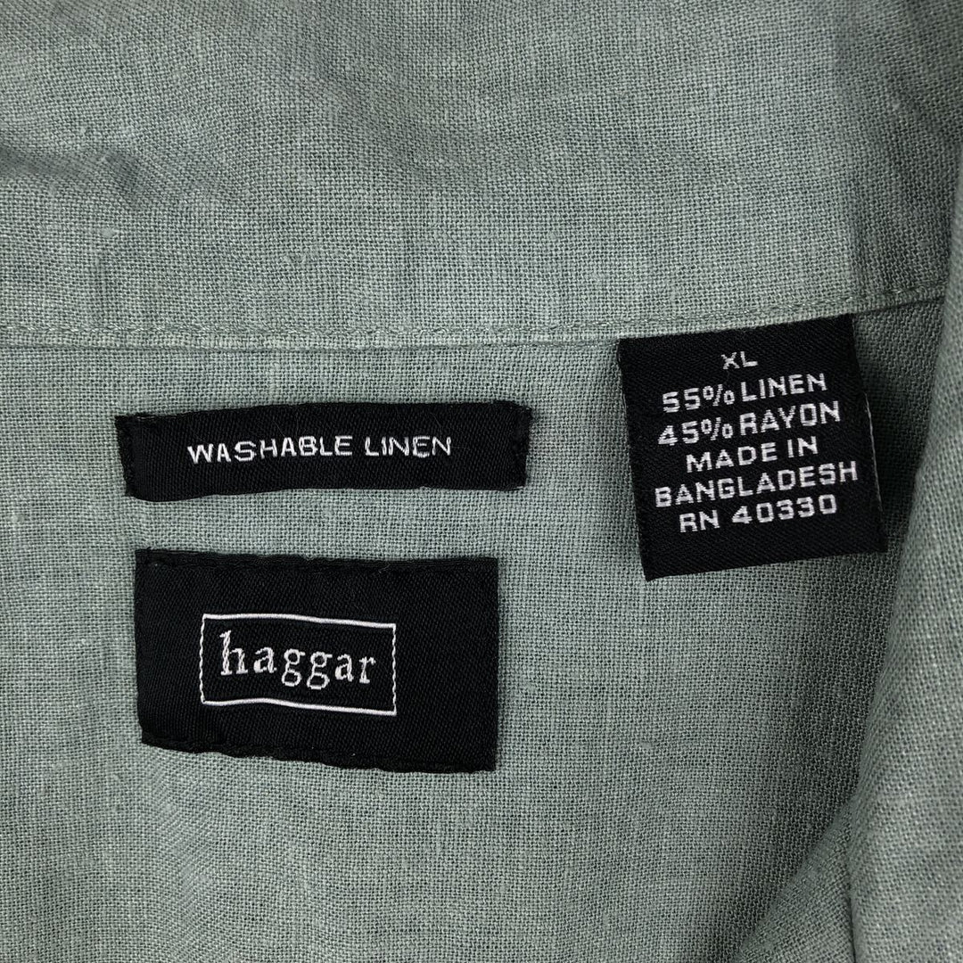 Haggar short-sleeved open-collar rayon and linen box shirt, men's size XL linen Mint green Vintage Second Hand