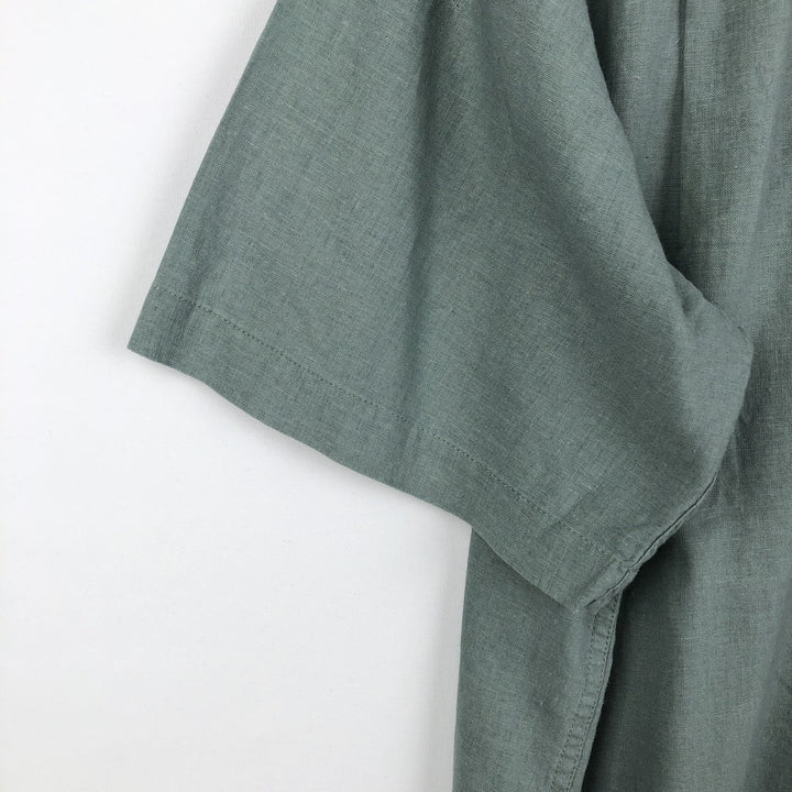 Haggar short-sleeved open-collar rayon and linen box shirt, men's size XL linen Mint green Vintage Second Hand