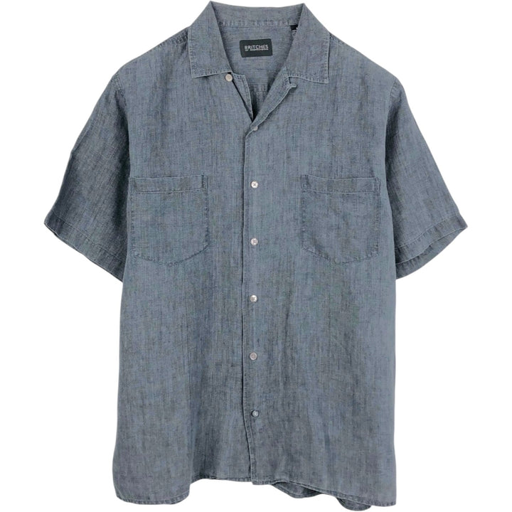 BRITCHES Short-Sleeve Open-Collar Linen Shirt, Boxy Fit, Men's Size M (approx.) linen Charcoal Vintage Second Hand