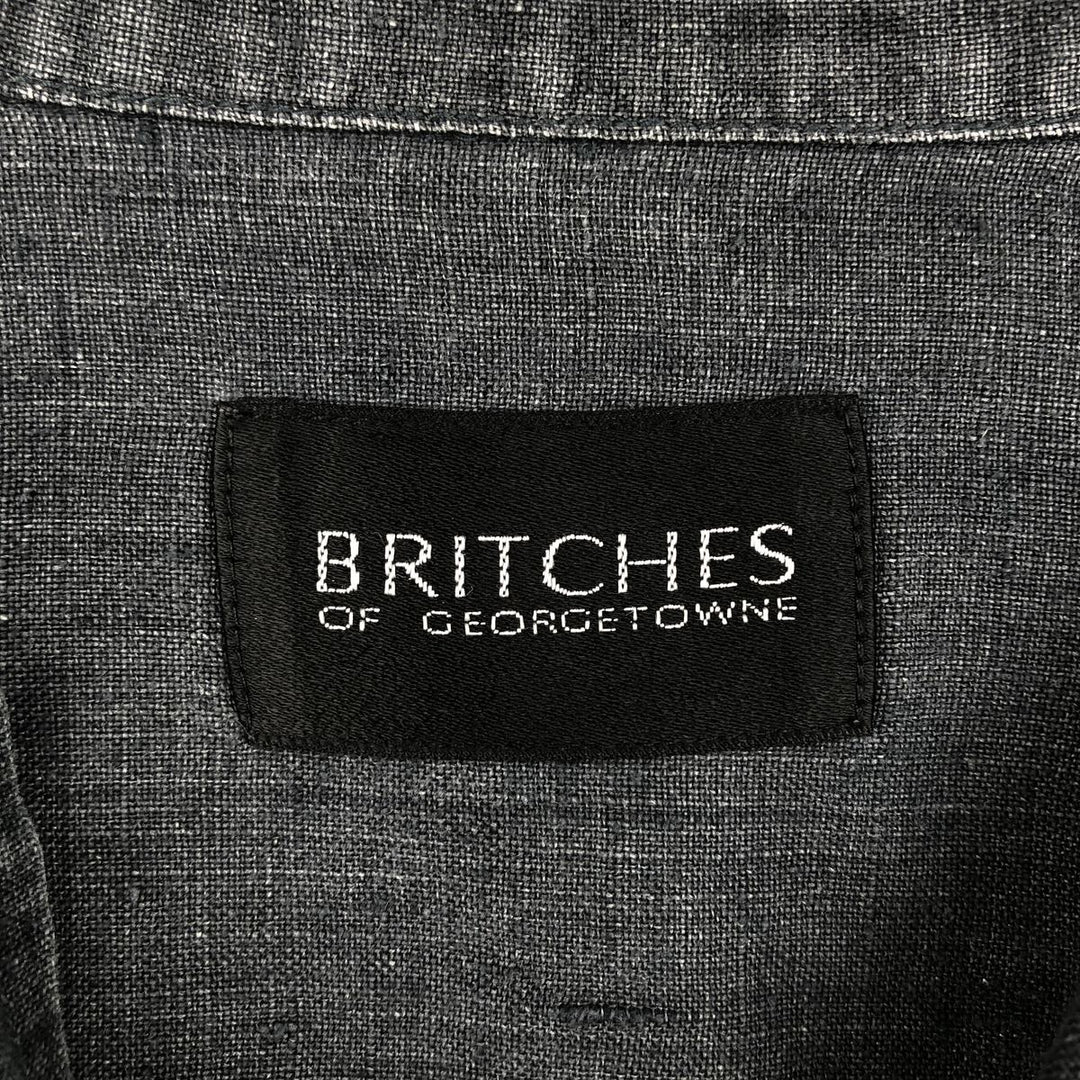 BRITCHES Short-Sleeve Open-Collar Linen Shirt, Boxy Fit, Men's Size M (approx.) linen Charcoal Vintage Second Hand