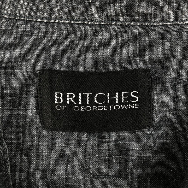 BRITCHES Short-Sleeve Open-Collar Linen Shirt, Boxy Fit, Men's Size M (approx.) linen Charcoal Vintage Second Hand