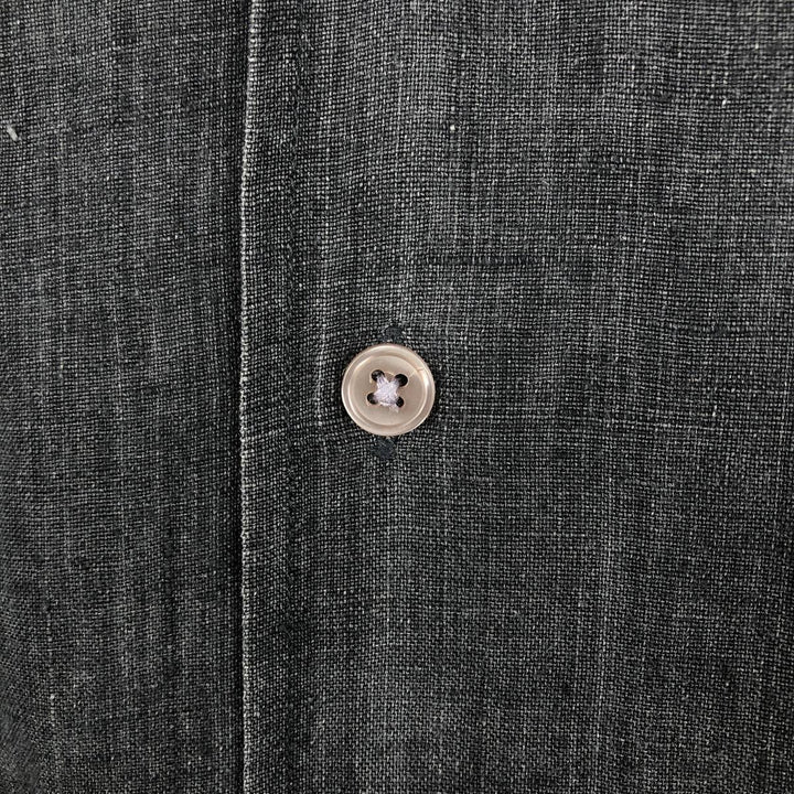 BRITCHES Short-Sleeve Open-Collar Linen Shirt, Boxy Fit, Men's Size M (approx.) linen Charcoal Vintage Second Hand