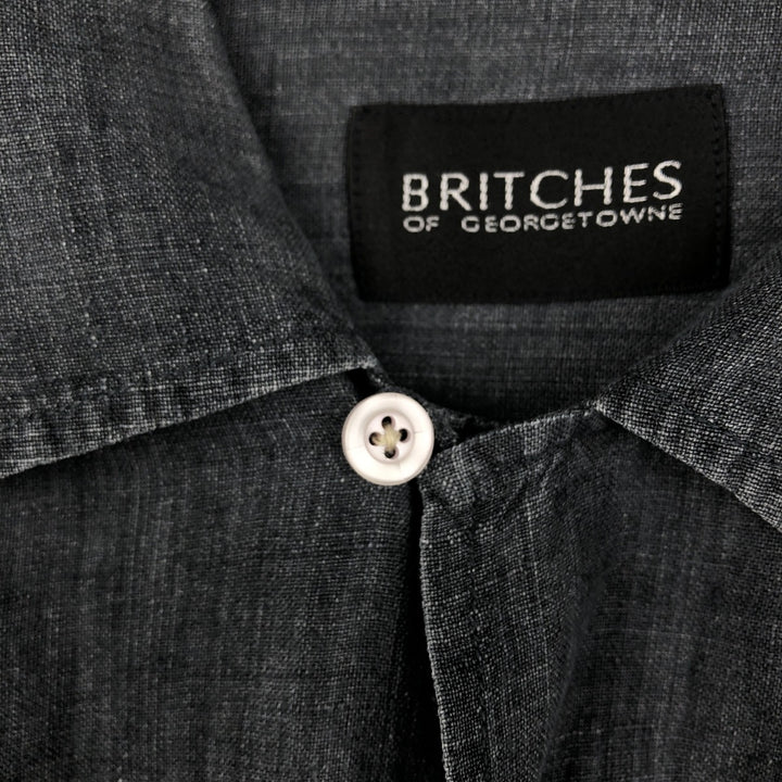 BRITCHES Short-Sleeve Open-Collar Linen Shirt, Boxy Fit, Men's Size M (approx.) linen Charcoal Vintage Second Hand