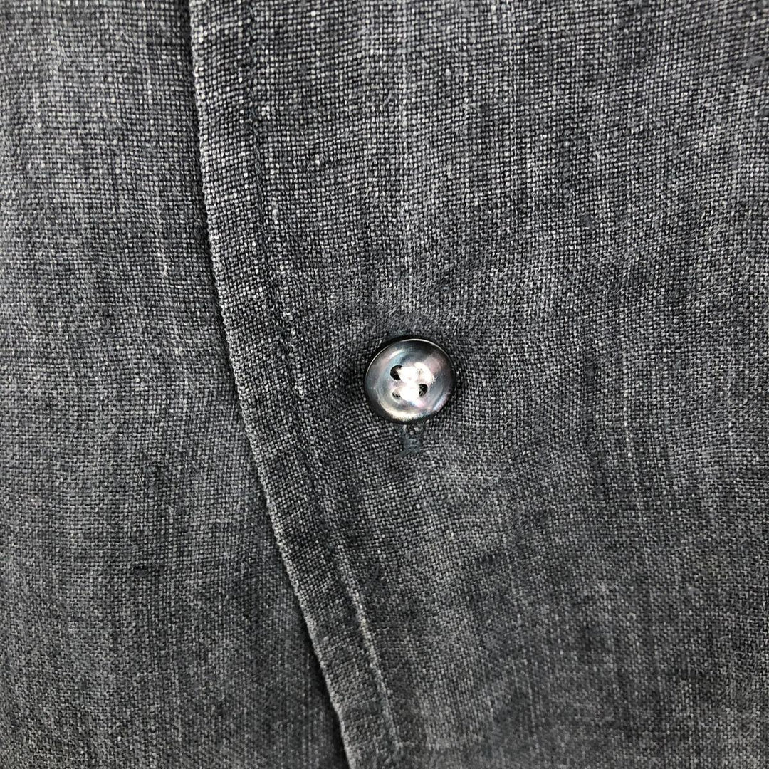 BRITCHES Short-Sleeve Open-Collar Linen Shirt, Boxy Fit, Men's Size M (approx.) linen Charcoal Vintage Second Hand