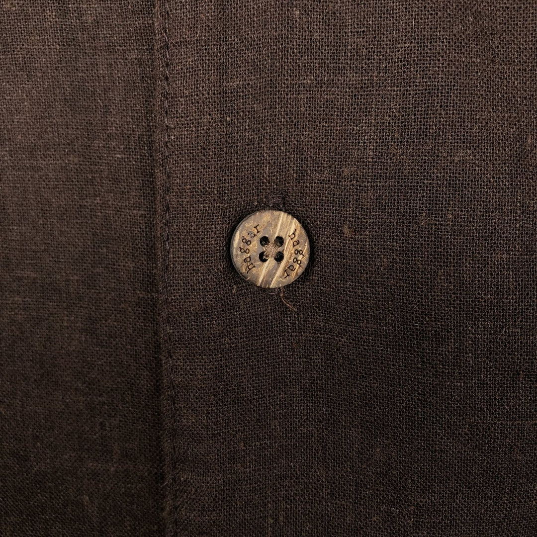Haggar. Short-sleeved open-collar rayon x linen boxy shirt, men's size M. linen brown type Vintage Second Hand