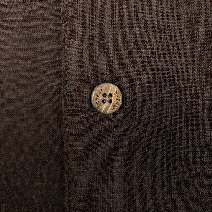 Haggar. Short-sleeved open-collar rayon x linen boxy shirt, men's size M. linen brown type Vintage Second Hand