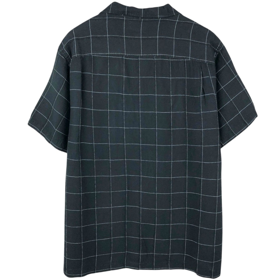 CEZANI Check Pattern Short-Sleeve Open Collar Rayon x Linen Shirt, Boxy Shirt, Men's Size XL (approx.) linen black type Vintage Second Hand