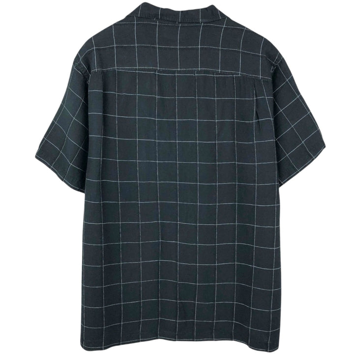 CEZANI Check Pattern Short-Sleeve Open Collar Rayon x Linen Shirt, Boxy Shirt, Men's Size XL (approx.) linen black type Vintage Second Hand