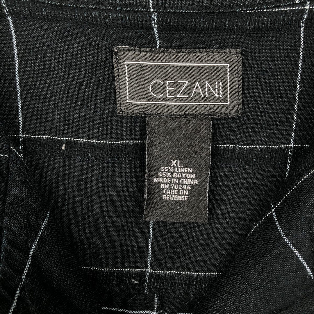 CEZANI Check Pattern Short-Sleeve Open Collar Rayon x Linen Shirt, Boxy Shirt, Men's Size XL (approx.) linen black type Vintage Second Hand