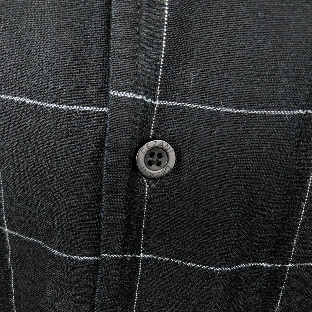 CEZANI Check Pattern Short-Sleeve Open Collar Rayon x Linen Shirt, Boxy Shirt, Men's Size XL (approx.) linen black type Vintage Second Hand