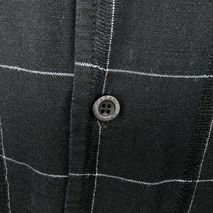 CEZANI Check Pattern Short-Sleeve Open Collar Rayon x Linen Shirt, Boxy Shirt, Men's Size XL (approx.) linen black type Vintage Second Hand