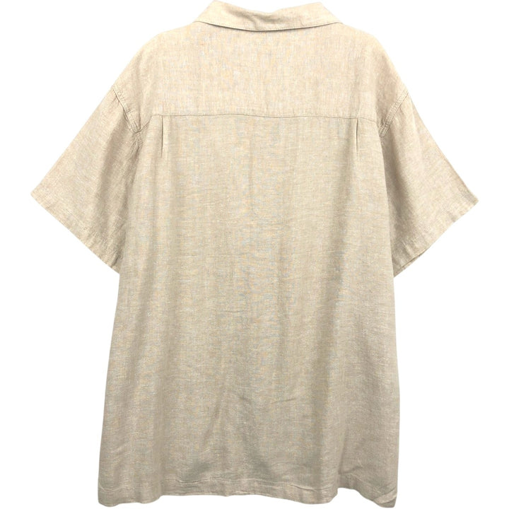 HAGGAR Washable Linen Short-Sleeve Open-Collar Rayon x Linen Box Shirt (Men's Size L) linen Beige type Vintage Second Hand