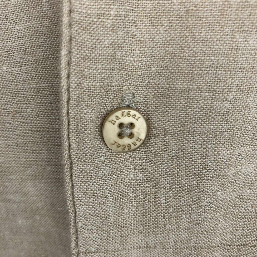 HAGGAR Washable Linen Short-Sleeve Open-Collar Rayon x Linen Box Shirt (Men's Size L) linen Beige type Vintage Second Hand