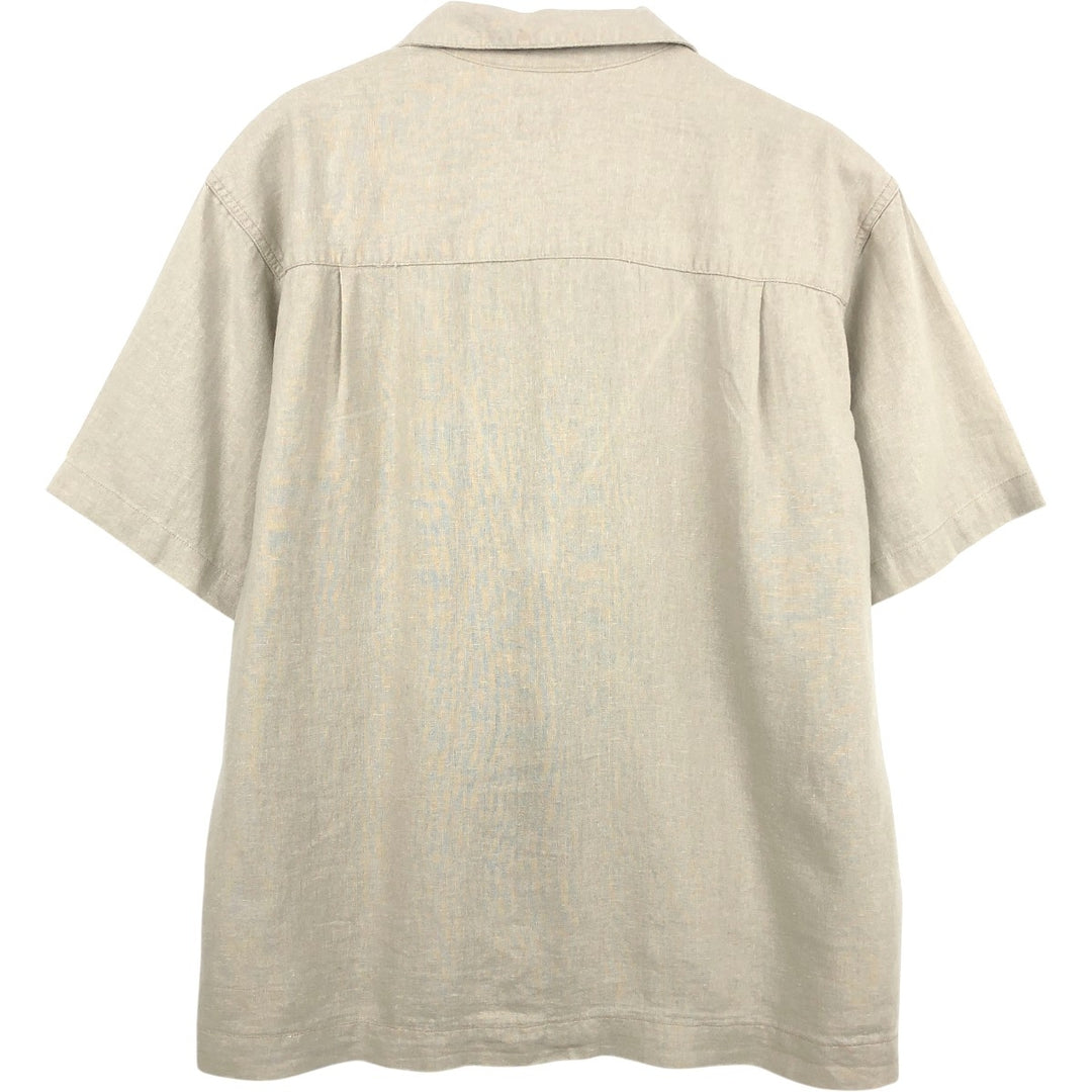 Haggar Diamond Pattern Short-Sleeve Open Collar Rayon x Linen Shirt, Boxy Shirt, Men's Size L (approx.) linen Beige type Vintage Second Hand
