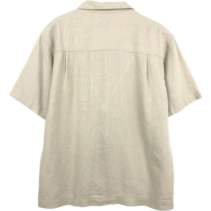 Haggar Diamond Pattern Short-Sleeve Open Collar Rayon x Linen Shirt, Boxy Shirt, Men's Size L (approx.) linen Beige type Vintage Second Hand
