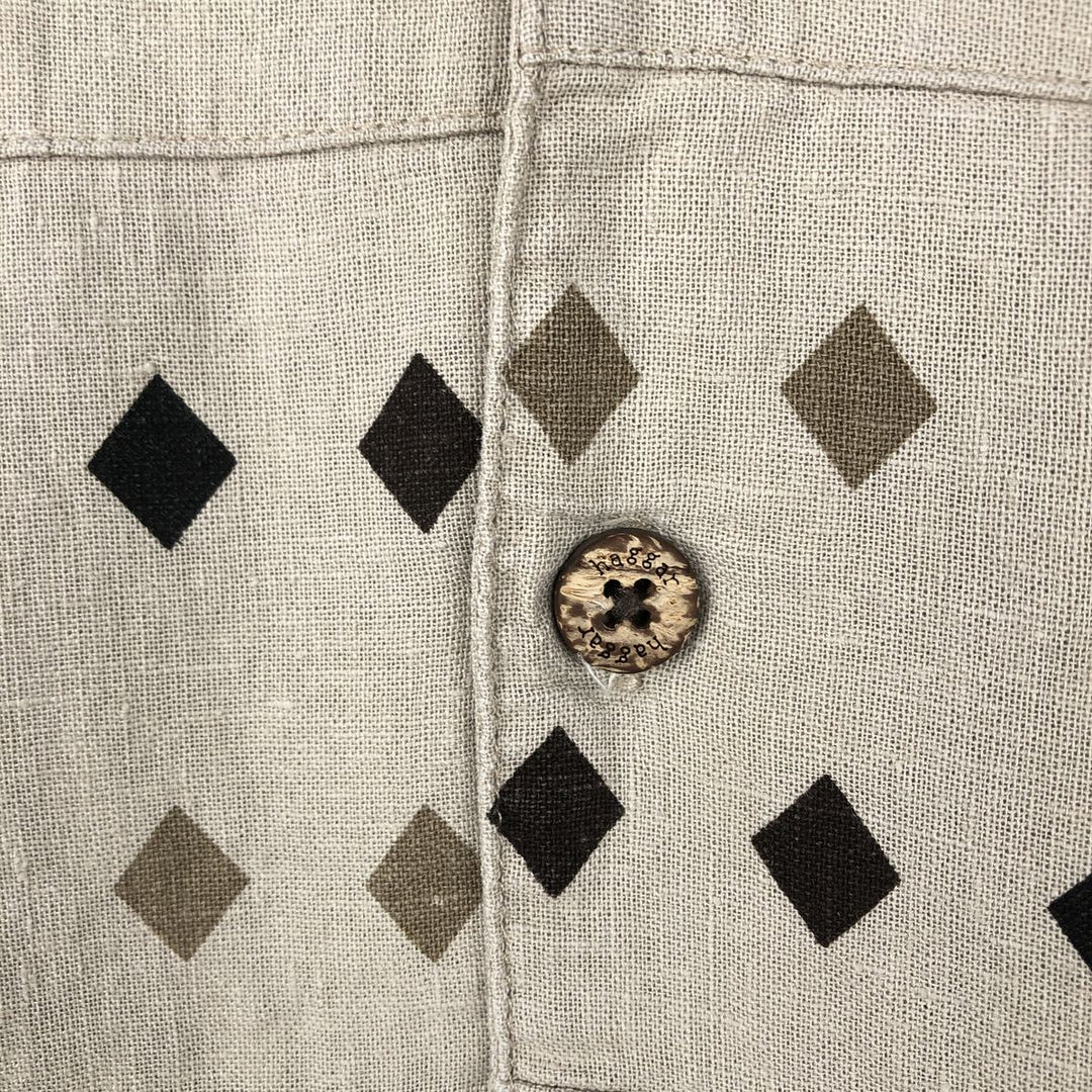 Haggar Diamond Pattern Short-Sleeve Open Collar Rayon x Linen Shirt, Boxy Shirt, Men's Size L (approx.) linen Beige type Vintage Second Hand