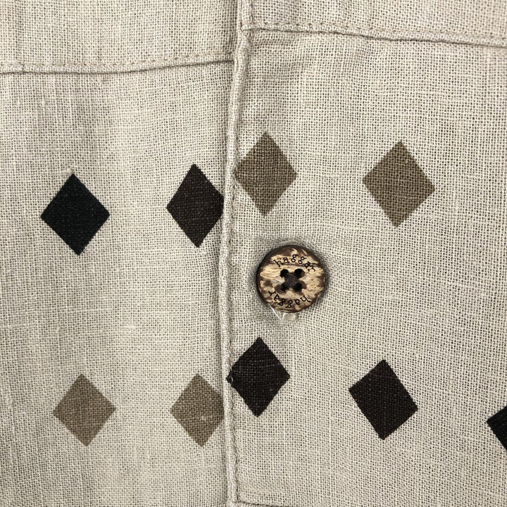 Haggar Diamond Pattern Short-Sleeve Open Collar Rayon x Linen Shirt, Boxy Shirt, Men's Size L (approx.) linen Beige type Vintage Second Hand