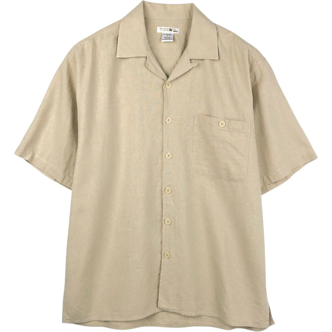 TRUST Short-Sleeve Open-Collar Linen Shirt, Boxy Shirt, Men's Size L (Equivalent) linen Beige type Vintage Second Hand