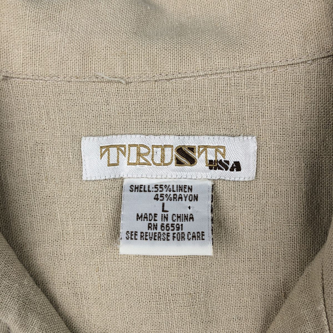 TRUST Short-Sleeve Open-Collar Linen Shirt, Boxy Shirt, Men's Size L (Equivalent) linen Beige type Vintage Second Hand