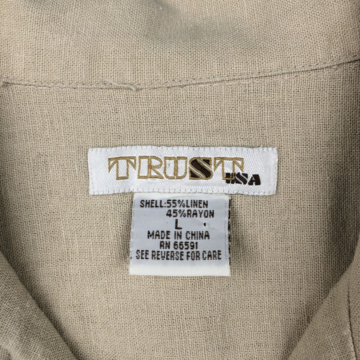TRUST Short-Sleeve Open-Collar Linen Shirt, Boxy Shirt, Men's Size L (Equivalent) linen Beige type Vintage Second Hand