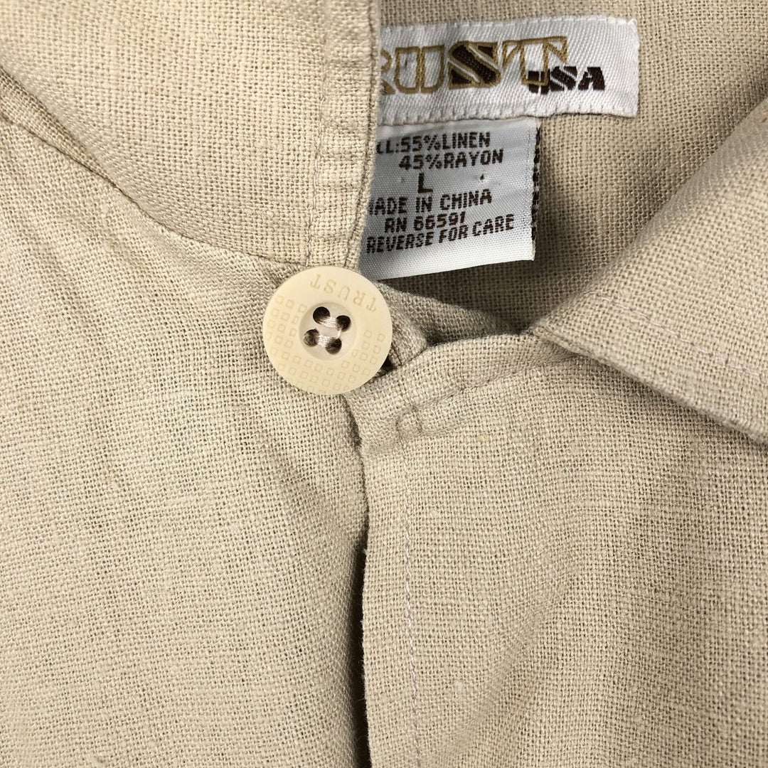TRUST Short-Sleeve Open-Collar Linen Shirt, Boxy Shirt, Men's Size L (Equivalent) linen Beige type Vintage Second Hand
