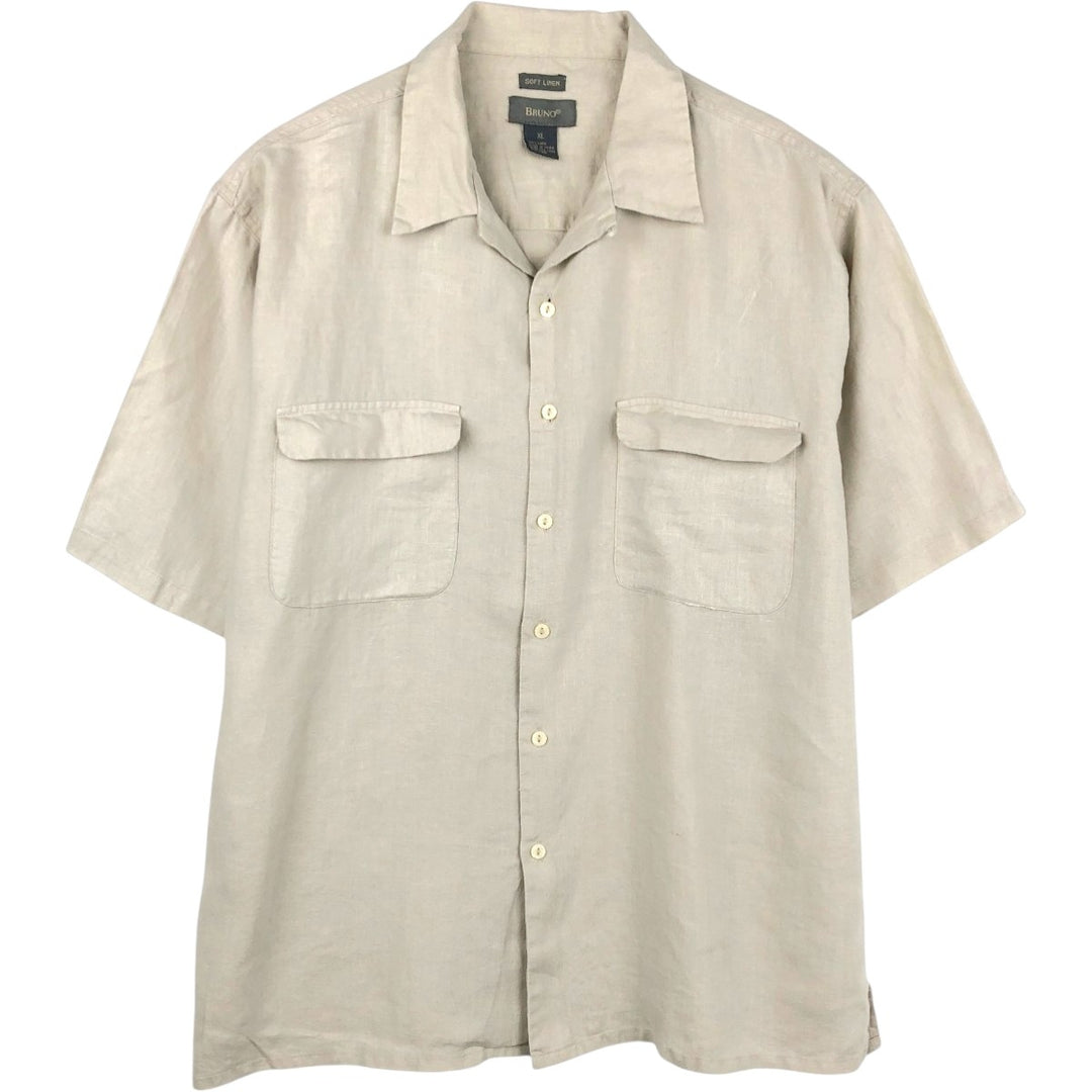 BRUNO Short-Sleeve Open Collar Box Shirt Linen Shirt Men's XL Equivalent linen Beige type Vintage Second Hand