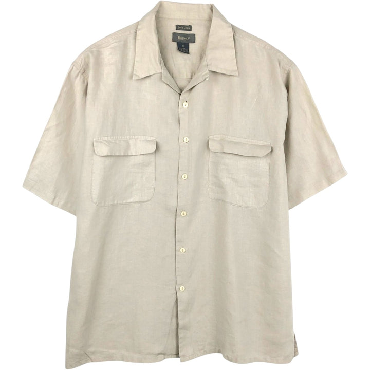 BRUNO Short-Sleeve Open Collar Box Shirt Linen Shirt Men's XL Equivalent linen Beige type Vintage Second Hand