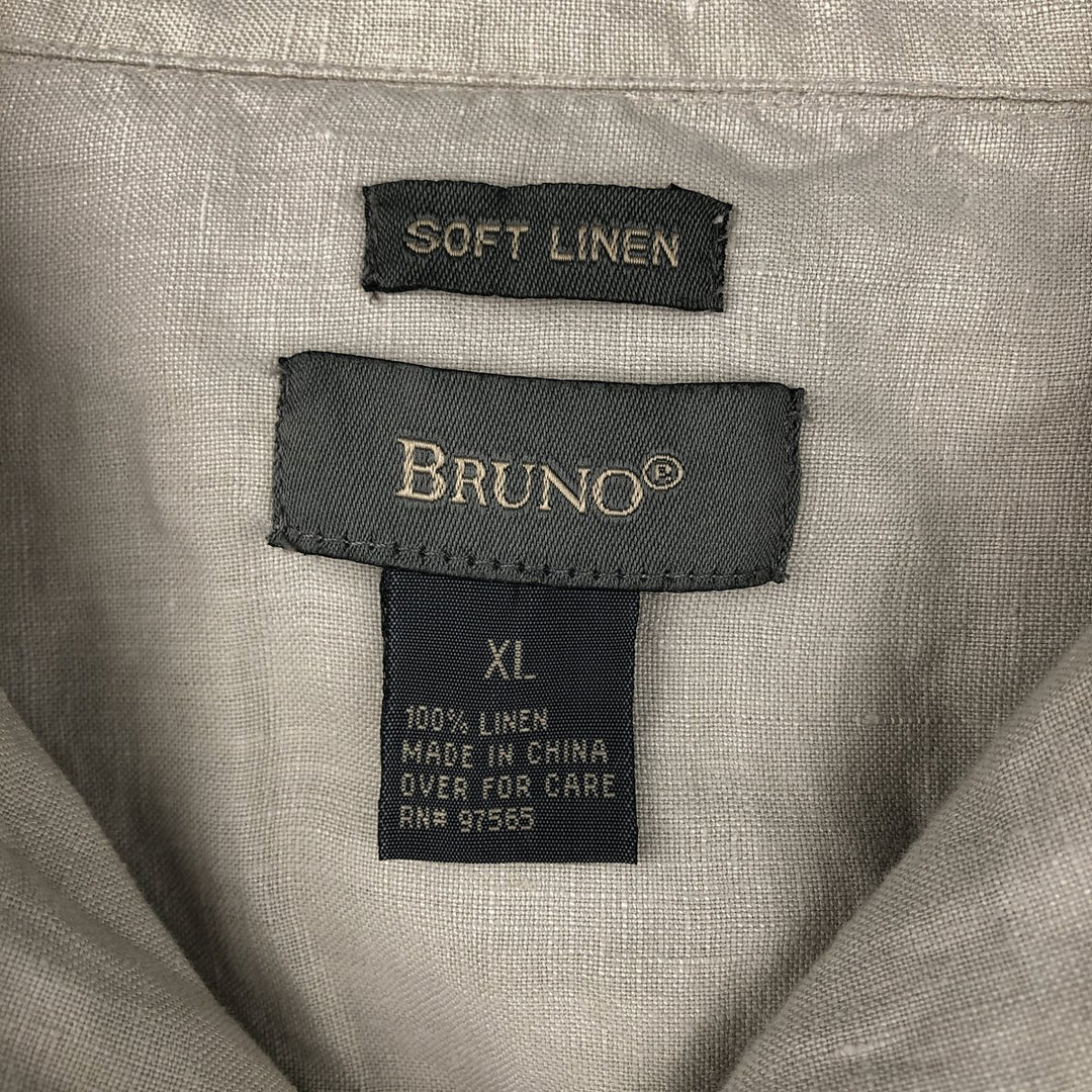 BRUNO Short-Sleeve Open Collar Box Shirt Linen Shirt Men's XL Equivalent linen Beige type Vintage Second Hand