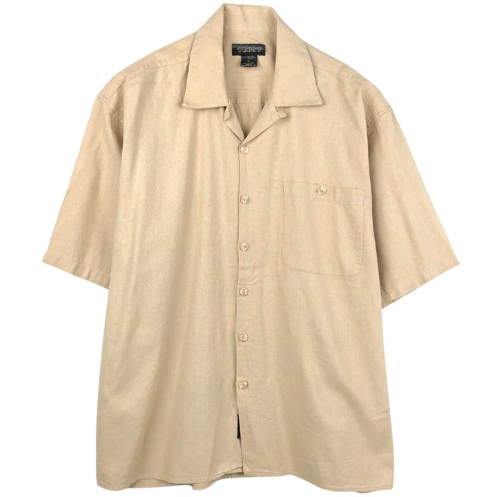 TRUST Short Sleeve Open Collar Rayon and Linen Box Shirt, Men's XL linen Beige type Vintage Second Hand