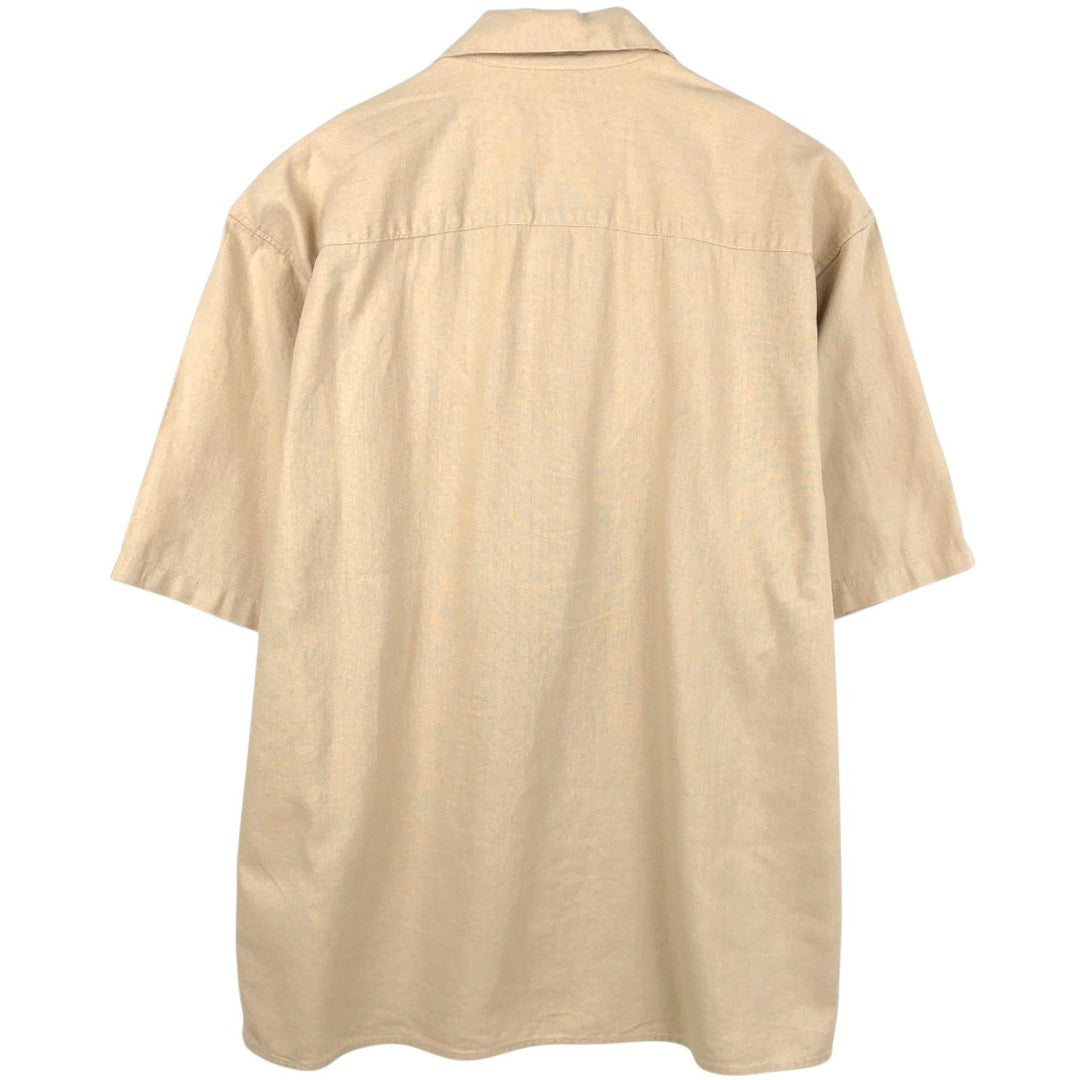 TRUST Short Sleeve Open Collar Rayon and Linen Box Shirt, Men's XL linen Beige type Vintage Second Hand