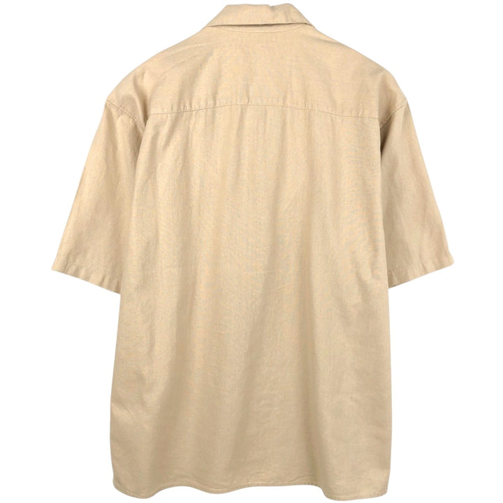 TRUST Short Sleeve Open Collar Rayon and Linen Box Shirt, Men's XL linen Beige type Vintage Second Hand