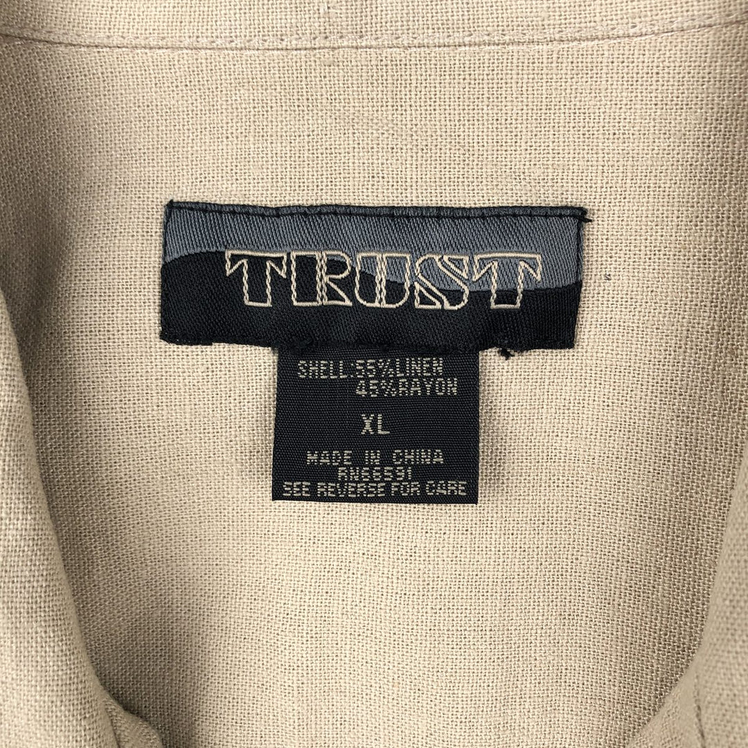TRUST Short Sleeve Open Collar Rayon and Linen Box Shirt, Men's XL linen Beige type Vintage Second Hand