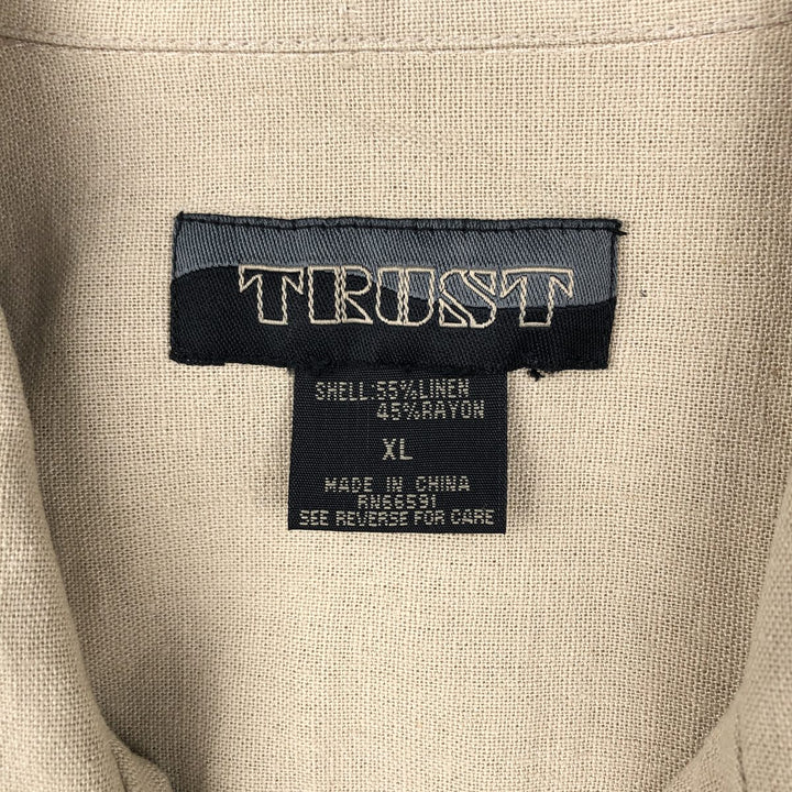 TRUST Short Sleeve Open Collar Rayon and Linen Box Shirt, Men's XL linen Beige type Vintage Second Hand