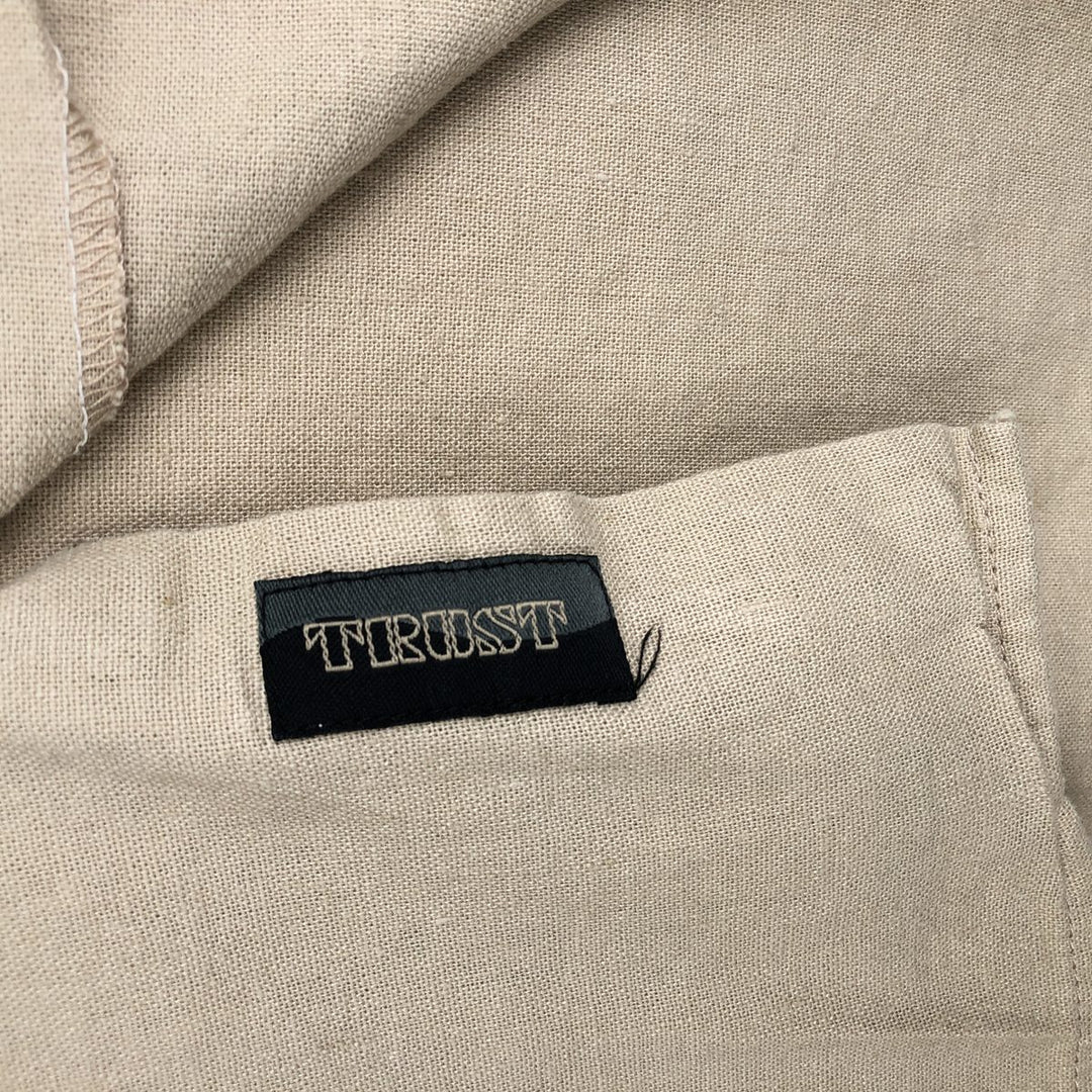 TRUST Short Sleeve Open Collar Rayon and Linen Box Shirt, Men's XL linen Beige type Vintage Second Hand