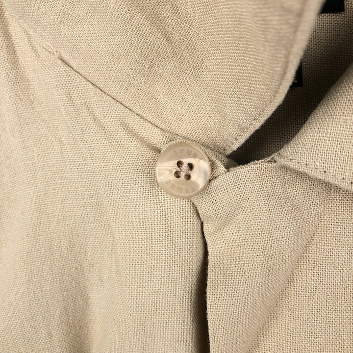 TRUST Short Sleeve Open Collar Rayon and Linen Box Shirt, Men's XL linen Beige type Vintage Second Hand
