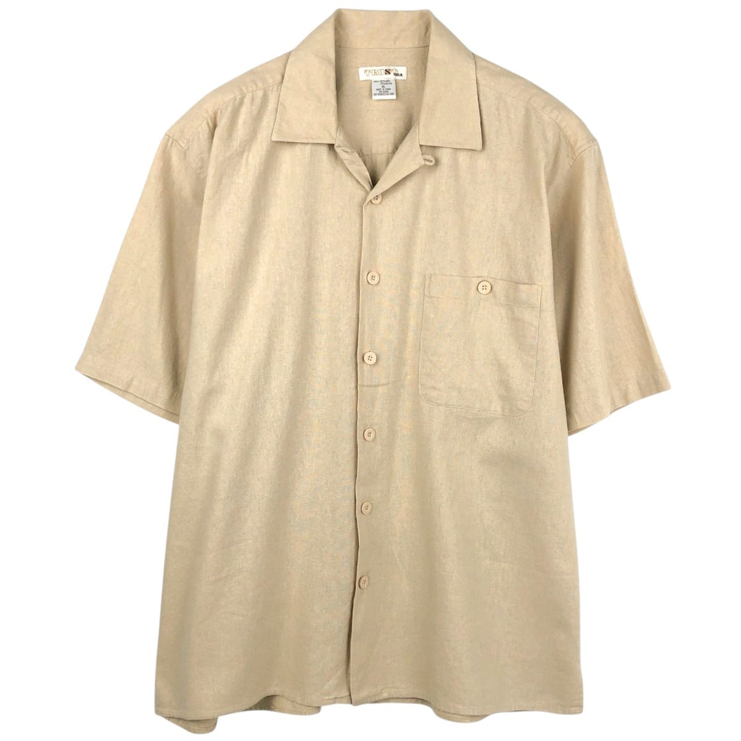 TRUST Short Sleeve Open Collar Rayon and Linen Box Shirt, Men's XL linen Beige type Vintage Second Hand