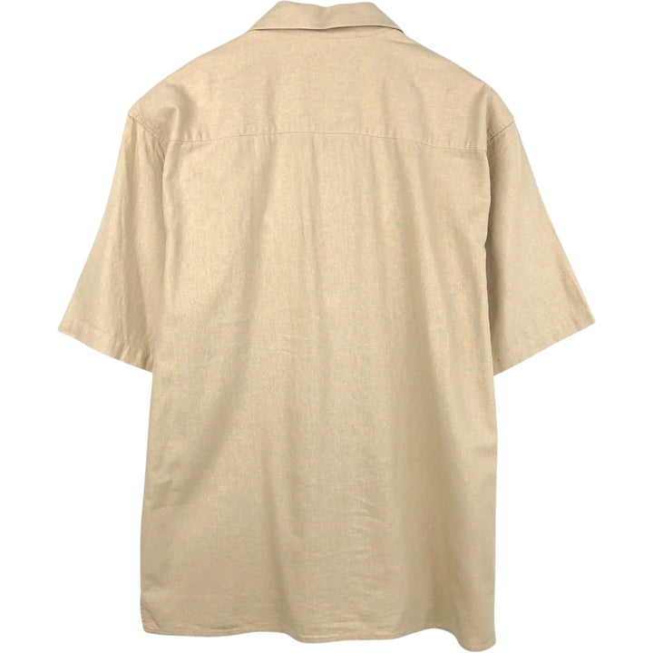 TRUST Short Sleeve Open Collar Rayon and Linen Box Shirt, Men's XL linen Beige type Vintage Second Hand