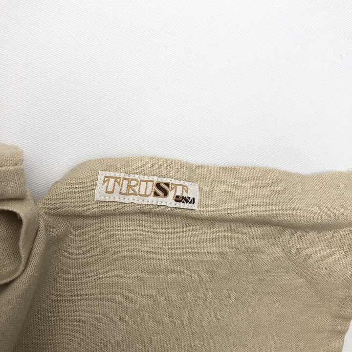 TRUST Short Sleeve Open Collar Rayon and Linen Box Shirt, Men's XL linen Beige type Vintage Second Hand