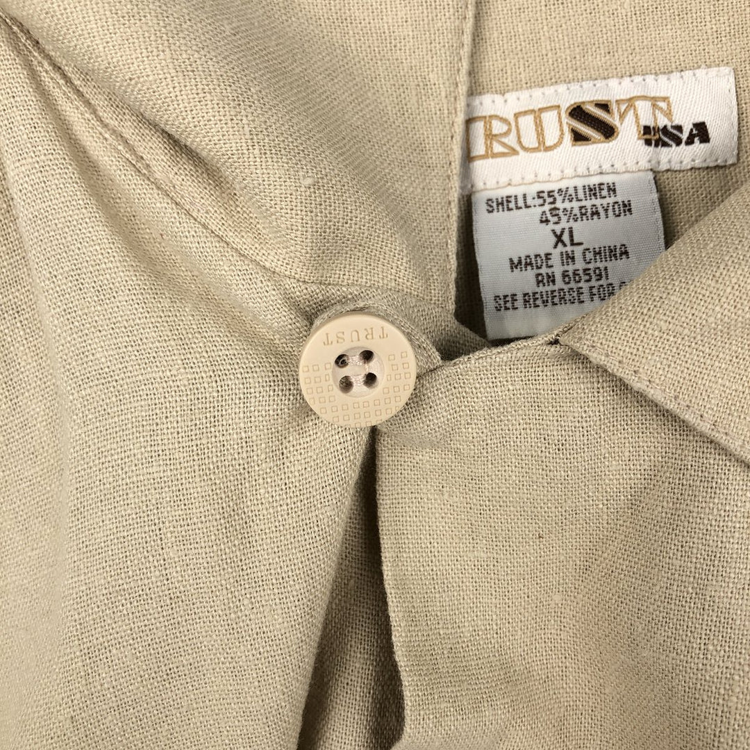 TRUST Short Sleeve Open Collar Rayon and Linen Box Shirt, Men's XL linen Beige type Vintage Second Hand
