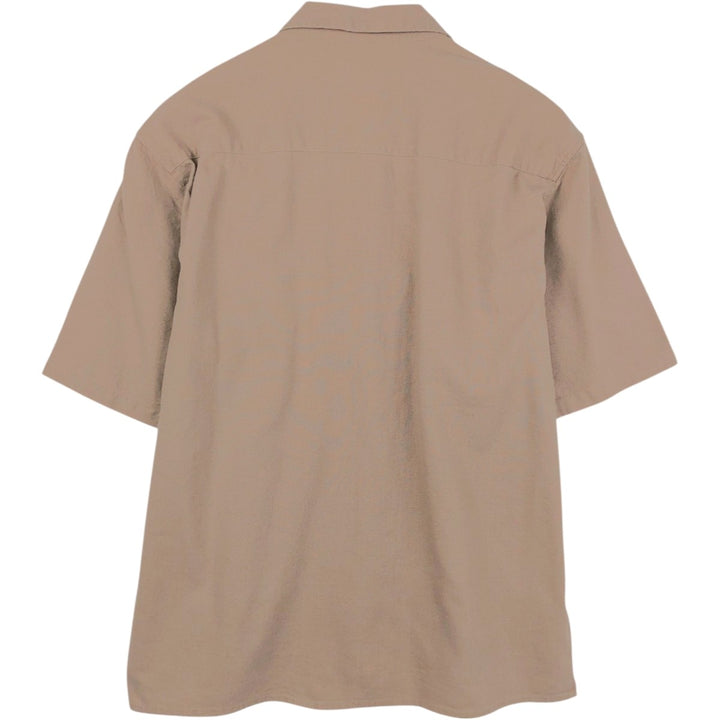 TRUST Short Sleeve Open Collar Rayon and Linen Box Shirt, Men's XL linen beige type brown Vintage Second Hand